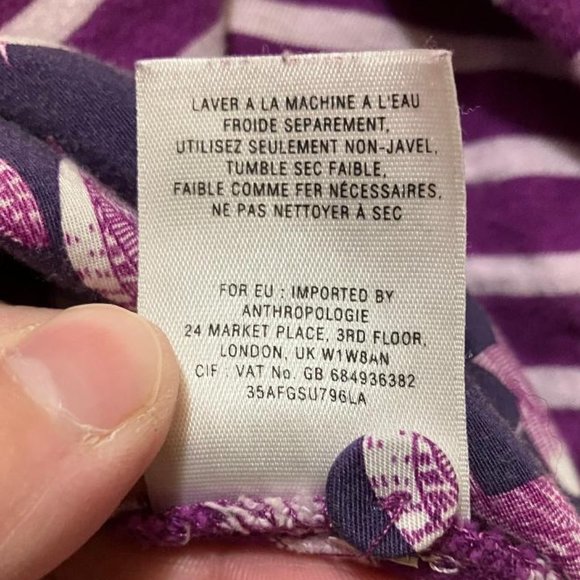 Anthropologie Postmark Fairley Purple Striped/Bird Pattern High Low Top Size XS - Picture 9 of 9